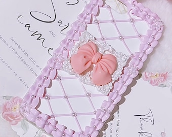 Violet Baroque Bow Decoden Phone Case for All Brand, Chic and Pretty Frame Fake Cream Phone Case, Phone case iPhone 14, Samsung, Android