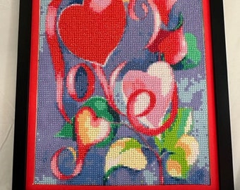 Heart framed finished Diamond Painting, Hearts and ribbons, Love, Decorative wall art, colorful wall decor, love in bloom, Heart day