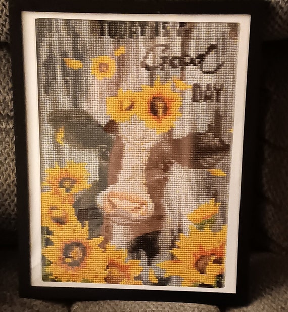 Cow Diamond Painting, Today is A Good Day, Farm Animal Painting, Farm  Picture, Barnyard Cow, Cow With Sunflowers, Black and Whitw Cow 