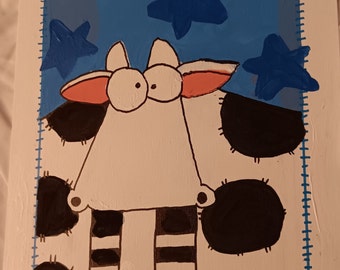 Cow children's art, cow artwork, bovine, Cow with stars, children's artwork,  Children's art, cartoon cow, cartoon artwork, cow for kids
