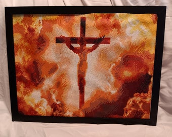 Jesus Christ on cross, Death on cross followed by resurrection,  Easter Sunday., framed finished diamond painting