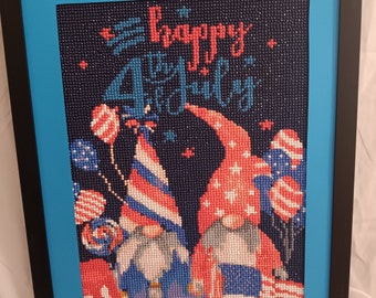Fourth of July gnome finished and framed diamond painting, 4th of juky, fireworks, Independence Day, patriotic, cute gnomes, America