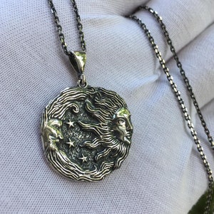 Sterling Silver Moon and Sun Pendant Necklace: Celestial Jewelry