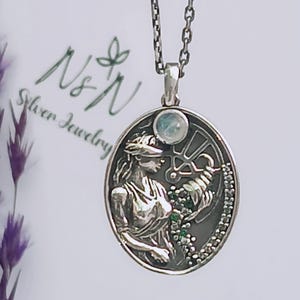 Sterling Silver Goddess Fortuna Necklace: Moonstone Talisman Jewelry