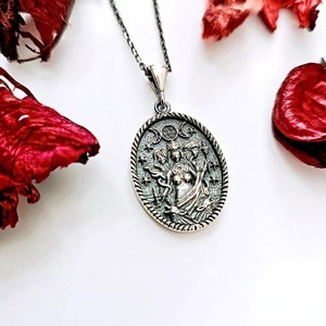Goddess Hecate,Mythologic Hecate Medallion,Goddess Necklace, Sterling Silver Hecate Triple Goddess Witchcraft,Ancient Greek Pendant