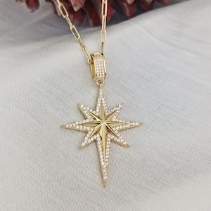 Sterling Silver Gemstone Polar Star Necklace - North Star Necklace - Dainty Star Necklace - Gift For Her- Gift For Mom - Anniversarry Gift