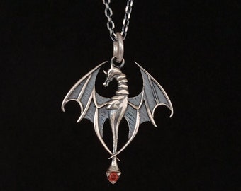 Sterling Silver Dragon Necklace-Dragon Pendant-Gothic Dragon Necklace-Mythological Dragon Necklace-Mythological Jewelry-Unisex Necklace-Gift