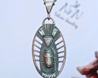 925 Silver Scarab Pendant-Egyptian Beetle Necklace-Ancient Egyptian jewelry-Amulet Talisman Necklace-Mythology jewelry-Power Symbol Necklace