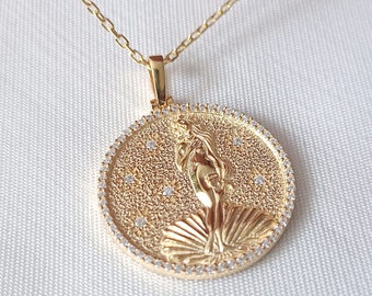 Sterling Silver Venus Goddess Necklace: Zircon Stone Aphrodite Pendant