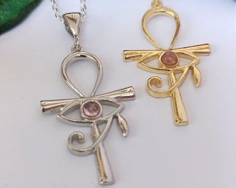 Sterling Silver Ancient Egyptian Jewelry-Ra Necklace-Ankh Necklace-Mythological Jewelry-Eye of the Horus Necklace-Key of Life Necklace-Gift