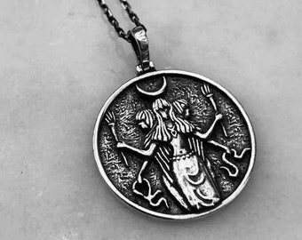 925 zilveren ketting godin Hecate: mythologisch Grieks medaillon