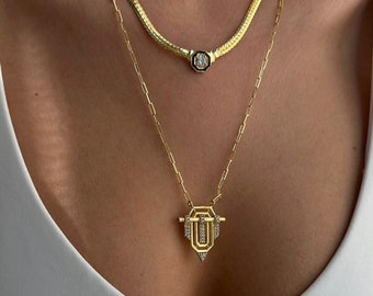 New Design Special Crest Necklace-Zircon Stone Ethnic Necklace-Geometric Design Pendant-Special Handmade Pendant-Dainty Custom Pendant-Gifts