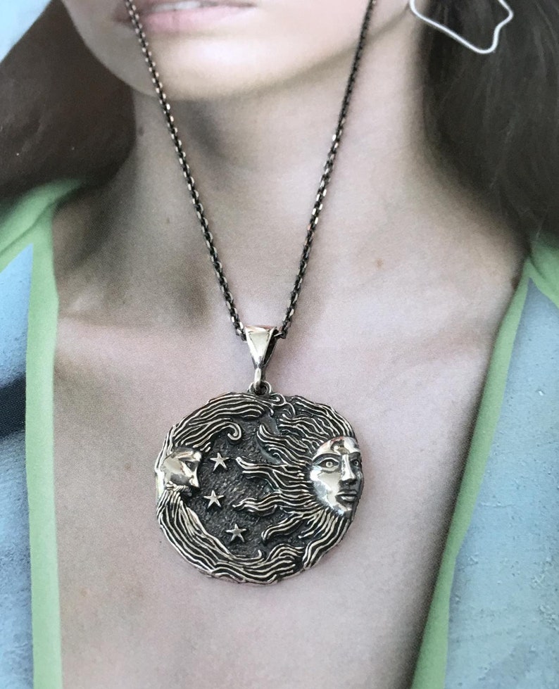 Sterling Silver Moon and Sun Pendant Necklace: Celestial Jewelry - Etsy