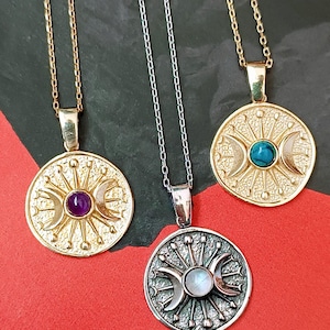 Sterling Silver Triple Moon Goddess Necklace, Moon Stone Hecate Necklace image 8