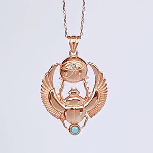 Silver Handmade Egyptian Scarab Necklace - Turquoise Stone Eye of Horus Necklace Rose gold