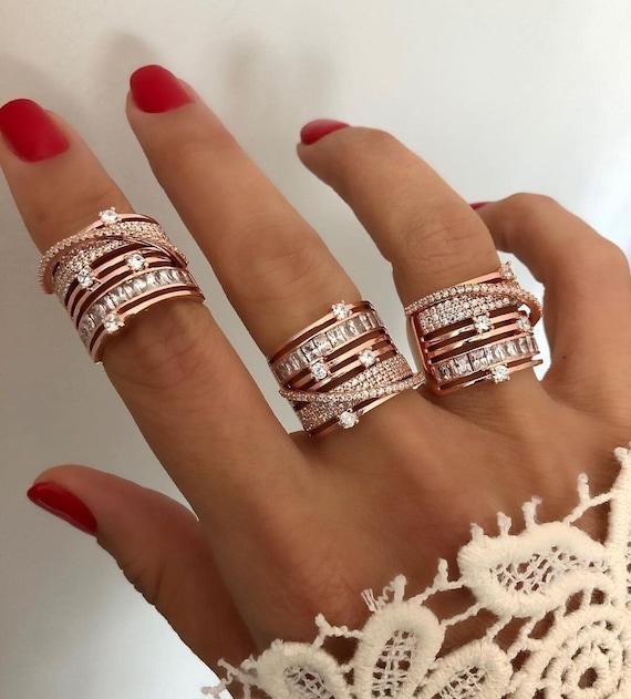 Sterling Silver Multi-stone Ring: Adjustable Wide Band Baguette