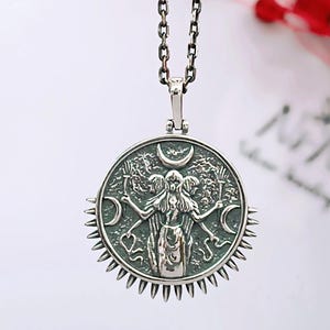 Goddess Hecate,Mythologic Hecate Medallion,Goddess Necklace, Sterling Silver Hecate Triple Goddess Witchcraft,Ancient Greek Pendant
