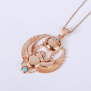 Silver Handmade Egyptian Scarab Necklace - Turquoise Stone Eye of Horus Necklace image 7
