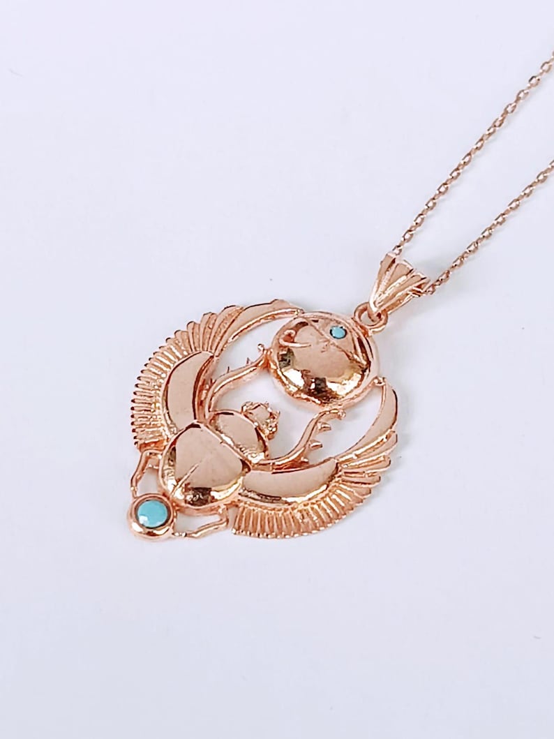 Silver Handmade Egyptian Scarab Necklace - Turquoise Stone Eye of Horus Necklace image 7