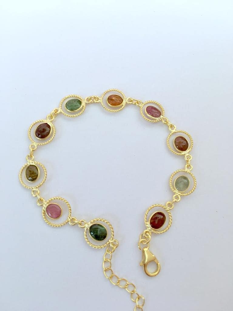 Sterling Silver Tourmaline Necklace Bracelet Set: Gold Plated Jewelry-Gem Stone Jewelry