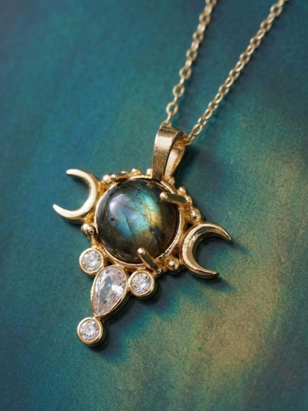 Hecate Triple Moon Necklace , Sterling Silver Naturel Stone Goddess ...