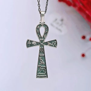 Key of Life Ankh Necklace-Sterling Silver Ancient Egyptian Amulet-Hieroglyphic Ankh Necklace-Mythological Jewelry-Valentine&#39;s Day Gift-Gift