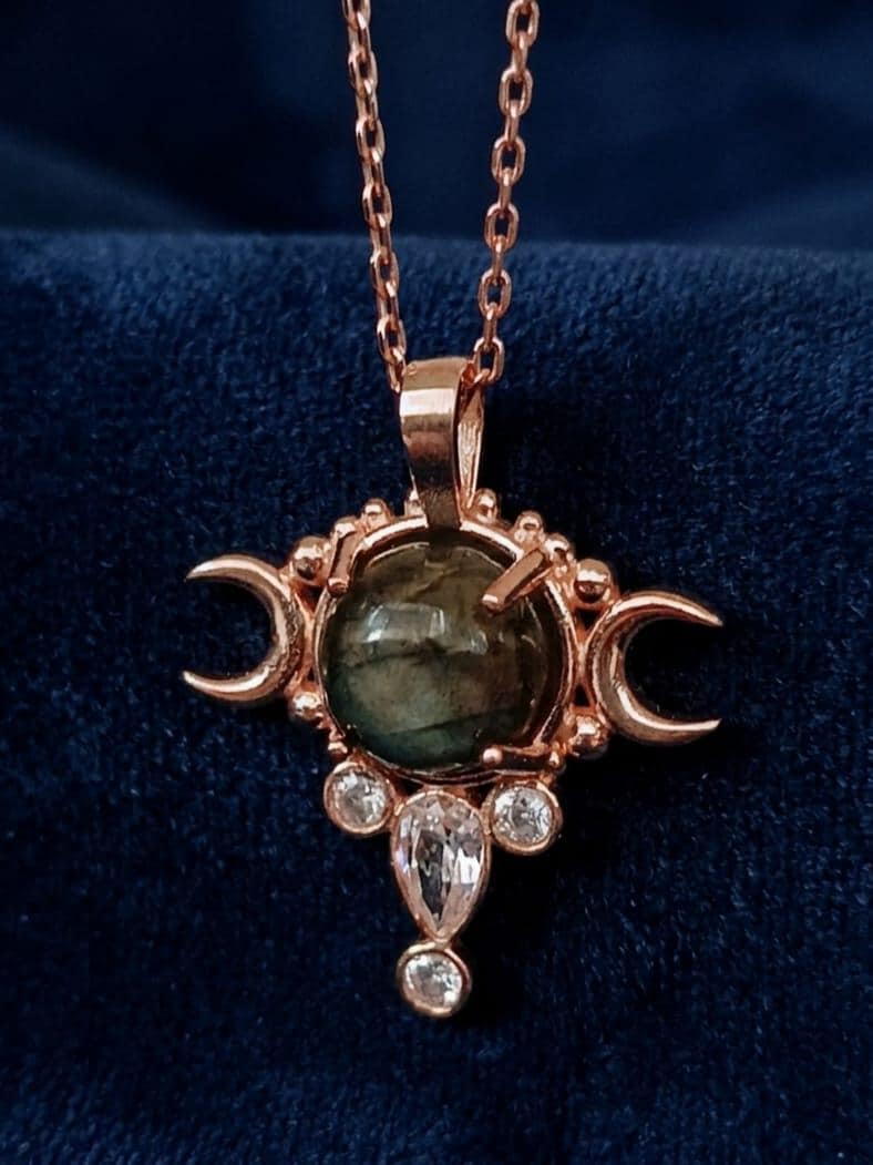 Hecate Triple Moon Necklace , Sterling Silver Naturel Stone Goddess ...