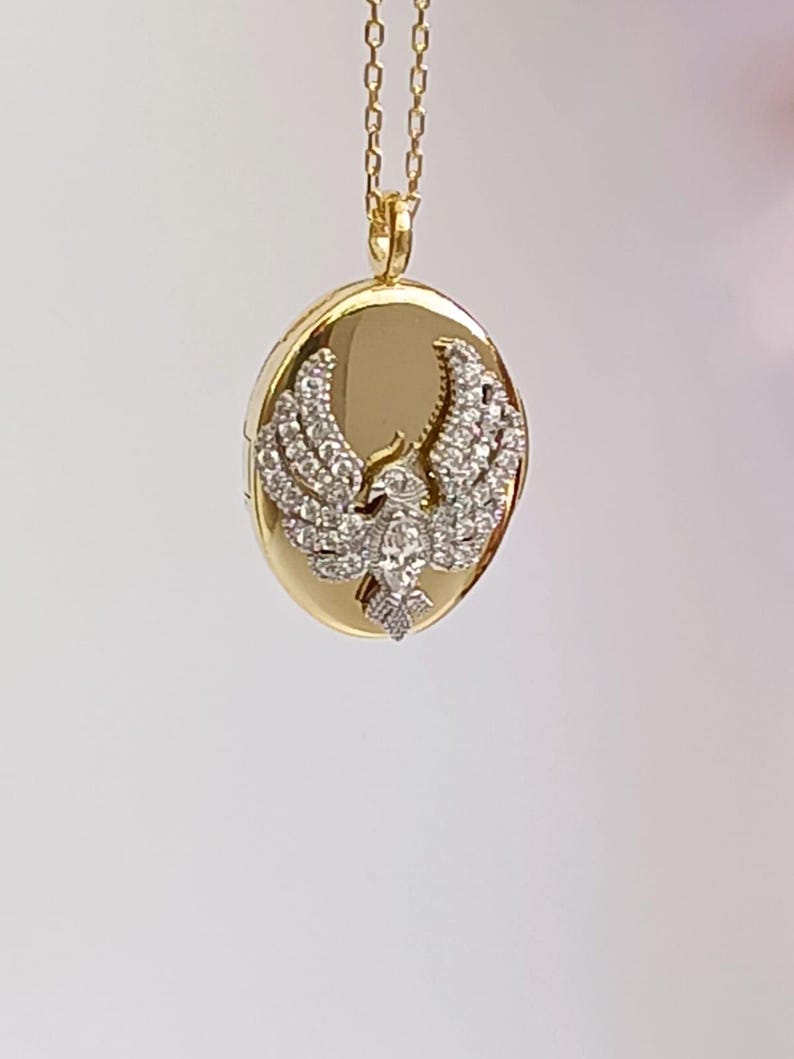 Sterling Silver Phoenix Locket Necklace: CZ Simurg Photo Pendant - Etsy