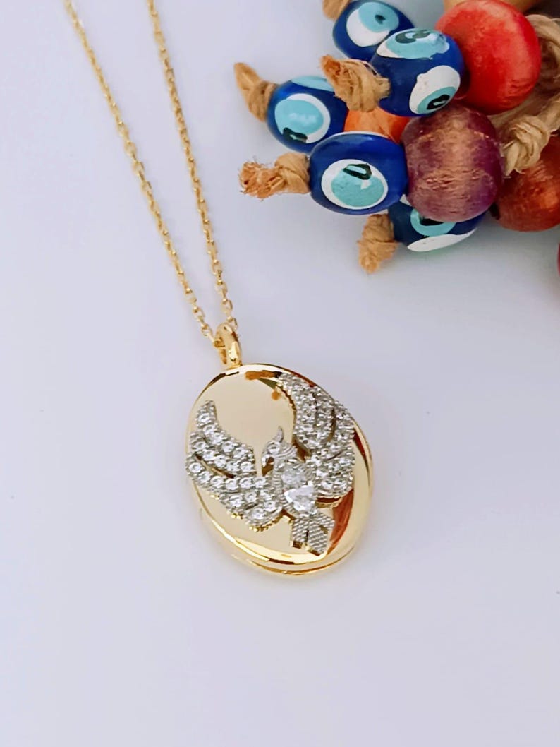 Sterling Silver Phoenix Locket Necklace: CZ Simurg Photo Pendant - Etsy