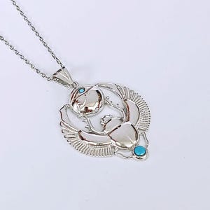 Silver Handmade Egyptian Scarab Necklace - Turquoise Stone Eye of Horus Necklace image 6