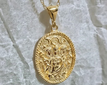 Sterlingzilveren ketting met hecate-medaillon: hanger hekserijgodin