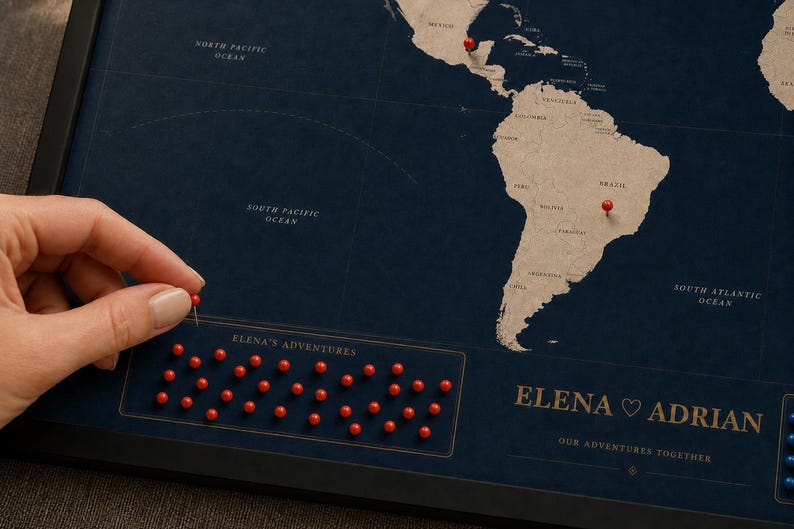 Personalized Couple Travel Map Pin Board, Custom Framed Cork Board ...