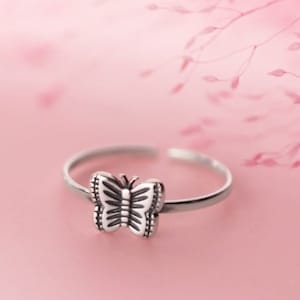 925 Sterling Silver Open Vintage Butterfly Adjustable Ring Free Size