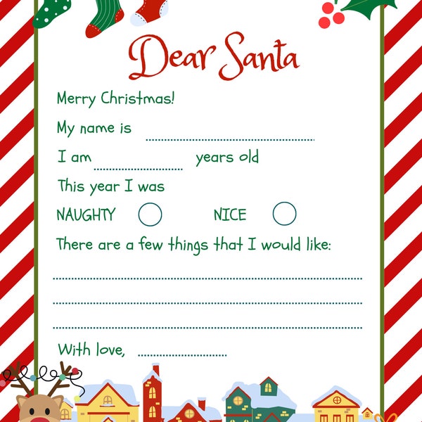 Christmas WishList, X-Mas Wish List, Santa's Helper List, Wish List, Santa Gift List, Printable PDF, Printable Wish List, Printable X-Mas