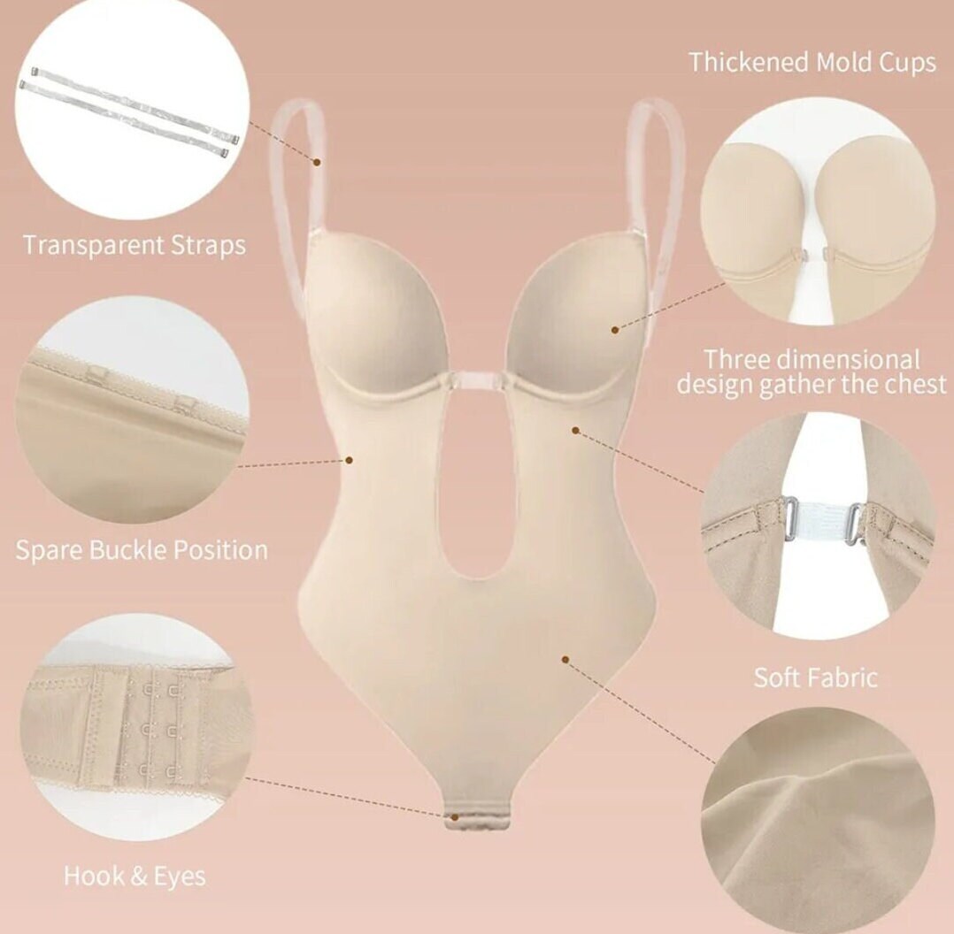 Bodysuit Shapewear Deep Vneck Body Shaper Backless U Plunge Etsy
