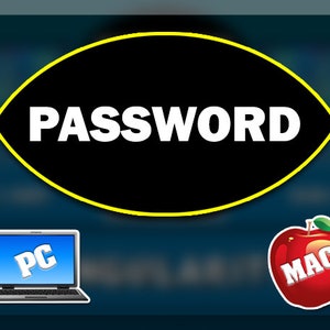 Puede incluir: Un óvalo negro con la palabra "PASSWORD" en texto blanco. Un portátil con la palabra "PC" en la pantalla y una manzana roja con la palabra "MAC" en ella.