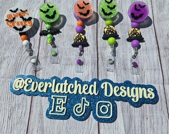 Halloween Badge Reel Halloween Bat Badge Reel pharmacy tech Purple Badge Holder Haunted House Badge Beaded Badge medical assistant phlebotom