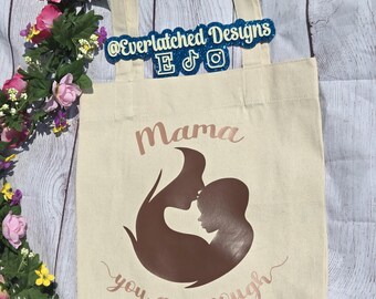 Mama You are enough tote bag, Reusable bag, Market tote, Shoulder bag, Upcycled bag, Canvas tote, Reusable Grocery bag