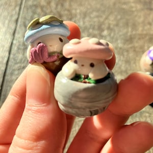 Cute handmade polymer clay mushroom desk friend| mushroom buddies| clay desk buddies| mushroom desktop decor| fungi desk friends| toadstool image 3
