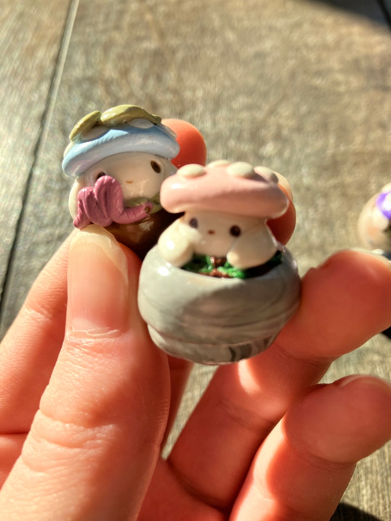 Cute handmade polymer clay mushroom desk friend| mushroom buddies| clay desk buddies| mushroom desktop decor| fungi desk friends| toadstool image 3