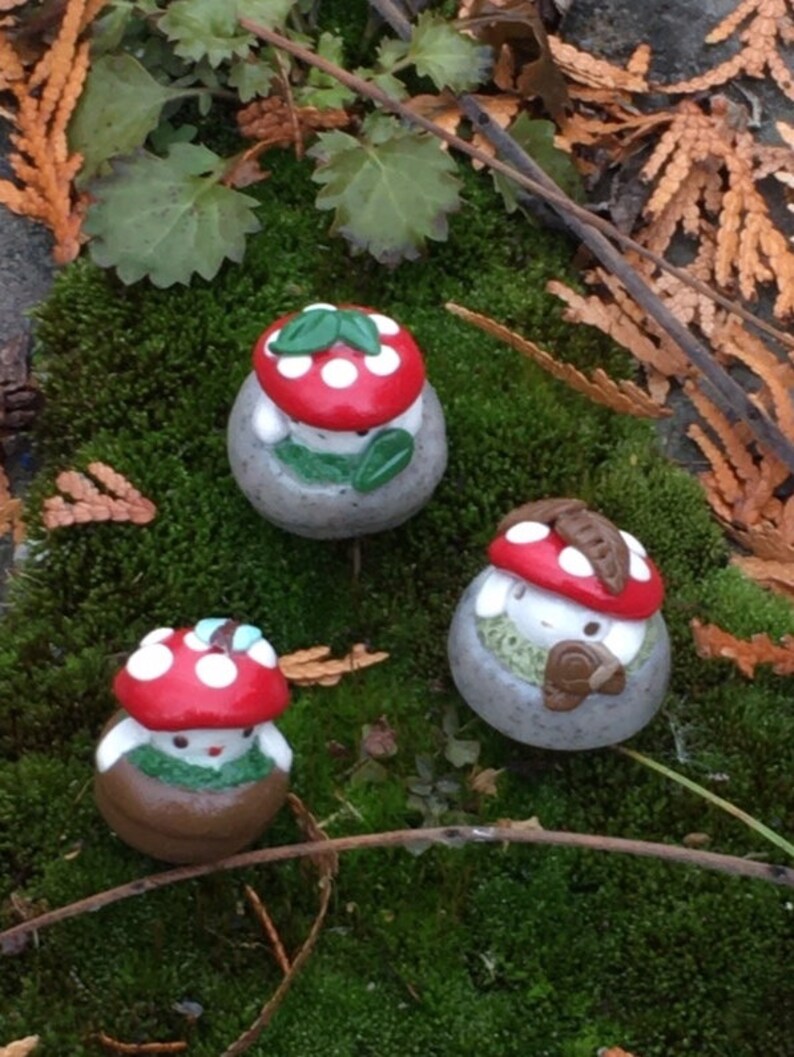 Cute handmade polymer clay mushroom desk friend| mushroom buddies| clay desk buddies| mushroom desktop decor| fungi desk friends| toadstool image 6