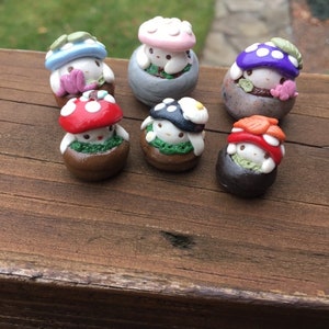 Cute handmade polymer clay mushroom desk friend| mushroom buddies| clay desk buddies| mushroom desktop decor| fungi desk friends| toadstool image 7