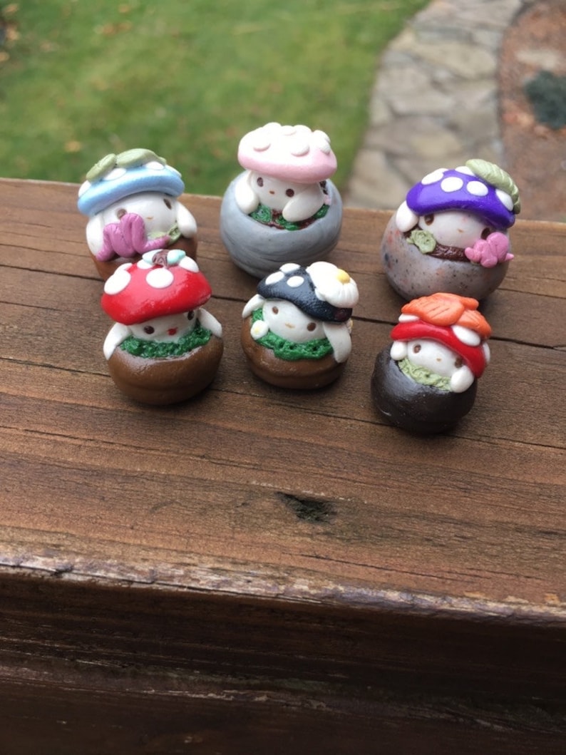 Cute handmade polymer clay mushroom desk friend| mushroom buddies| clay desk buddies| mushroom desktop decor| fungi desk friends| toadstool image 7