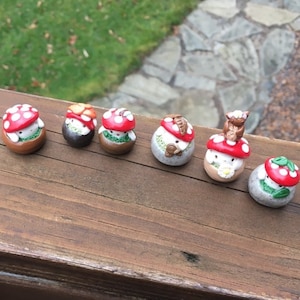 Cute handmade polymer clay mushroom desk friend| mushroom buddies| clay desk buddies| mushroom desktop decor| fungi desk friends| toadstool image 10