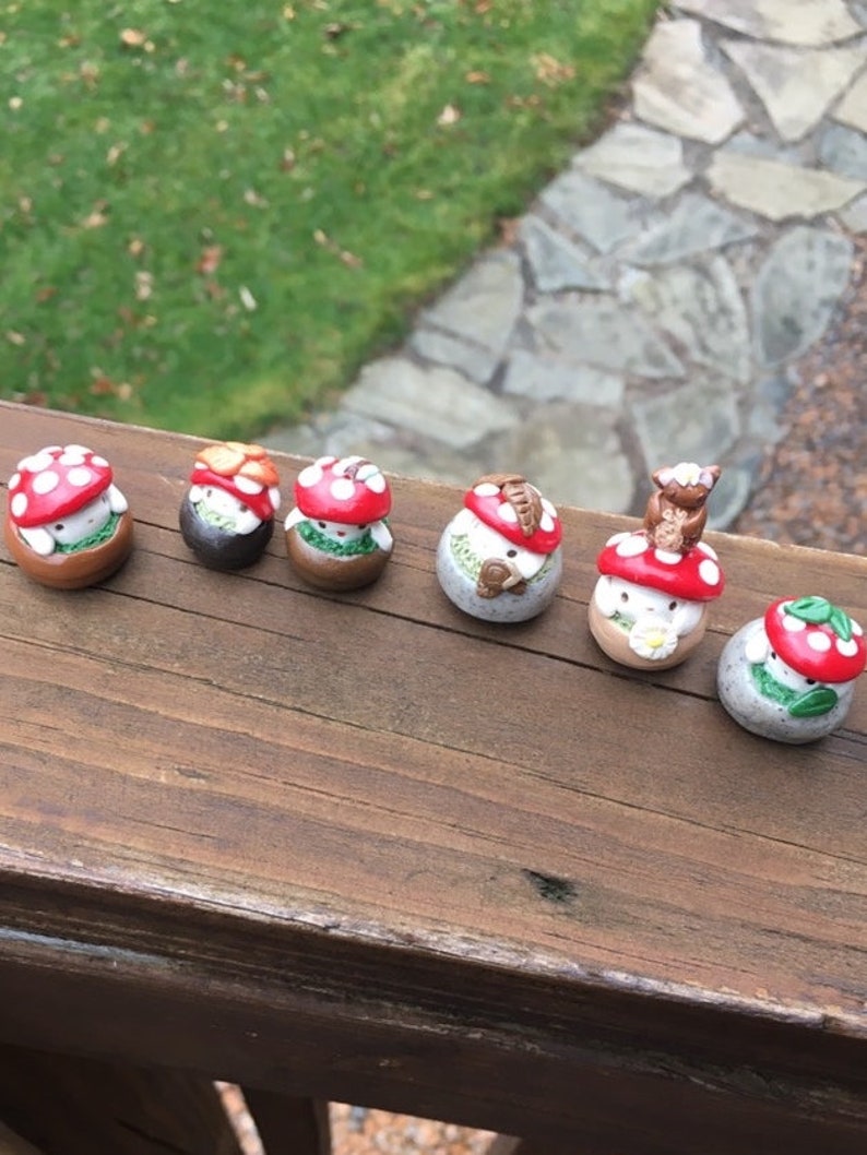 Cute handmade polymer clay mushroom desk friend| mushroom buddies| clay desk buddies| mushroom desktop decor| fungi desk friends| toadstool image 10