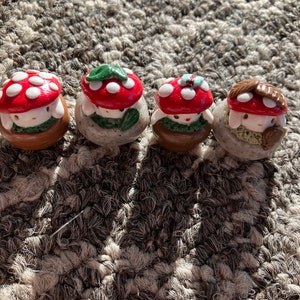 Cute handmade polymer clay mushroom desk friend| mushroom buddies| clay desk buddies| mushroom desktop decor| fungi desk friends| toadstool image 5