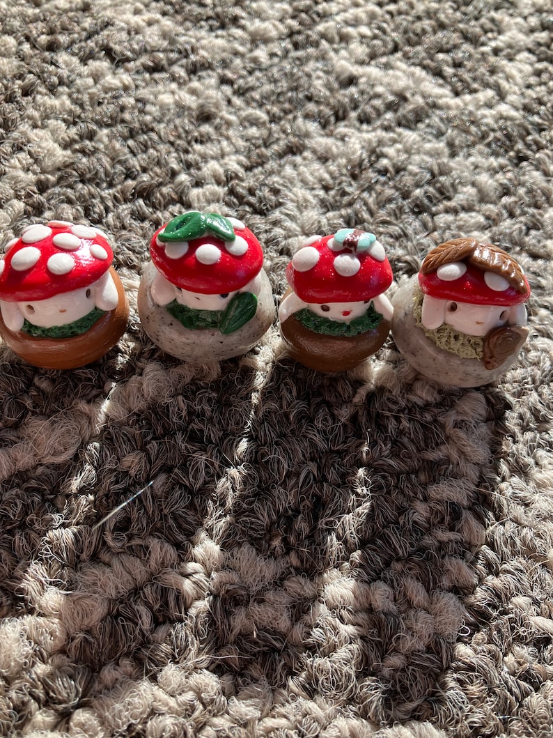 Cute handmade polymer clay mushroom desk friend| mushroom buddies| clay desk buddies| mushroom desktop decor| fungi desk friends| toadstool image 5