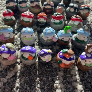 Cute handmade polymer clay mushroom desk friend| mushroom buddies| clay desk buddies| mushroom desktop decor| fungi desk friends| toadstool image 2