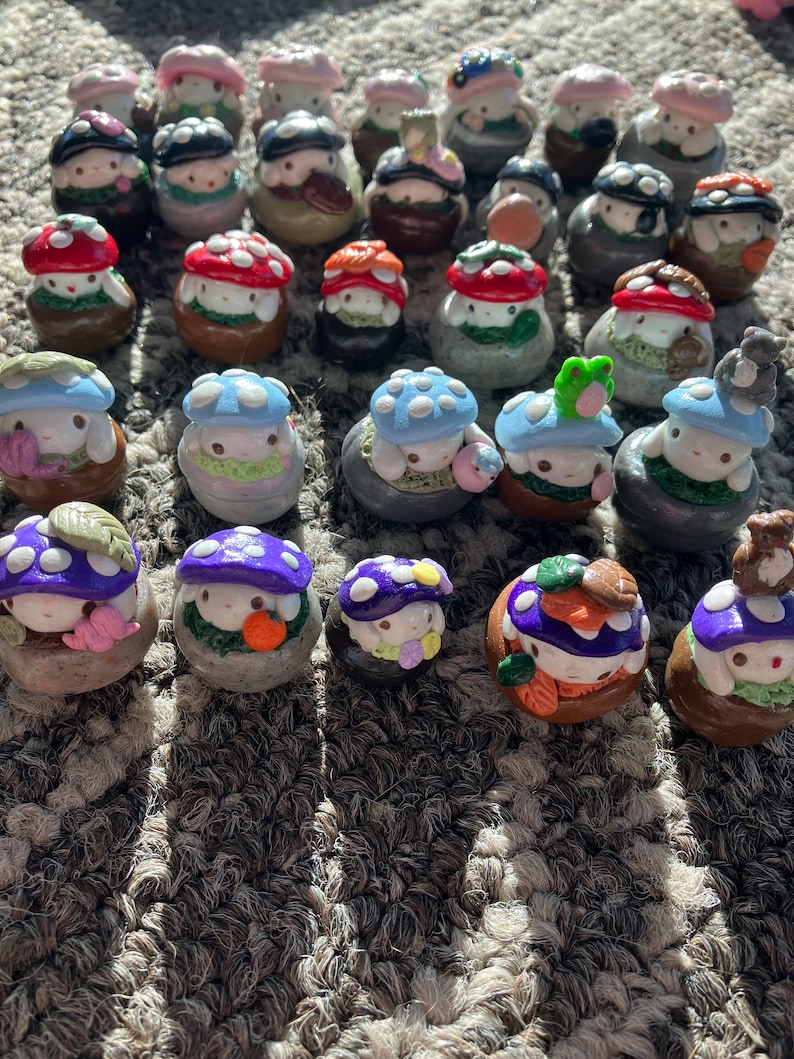 Cute handmade polymer clay mushroom desk friend| mushroom buddies| clay desk buddies| mushroom desktop decor| fungi desk friends| toadstool image 2