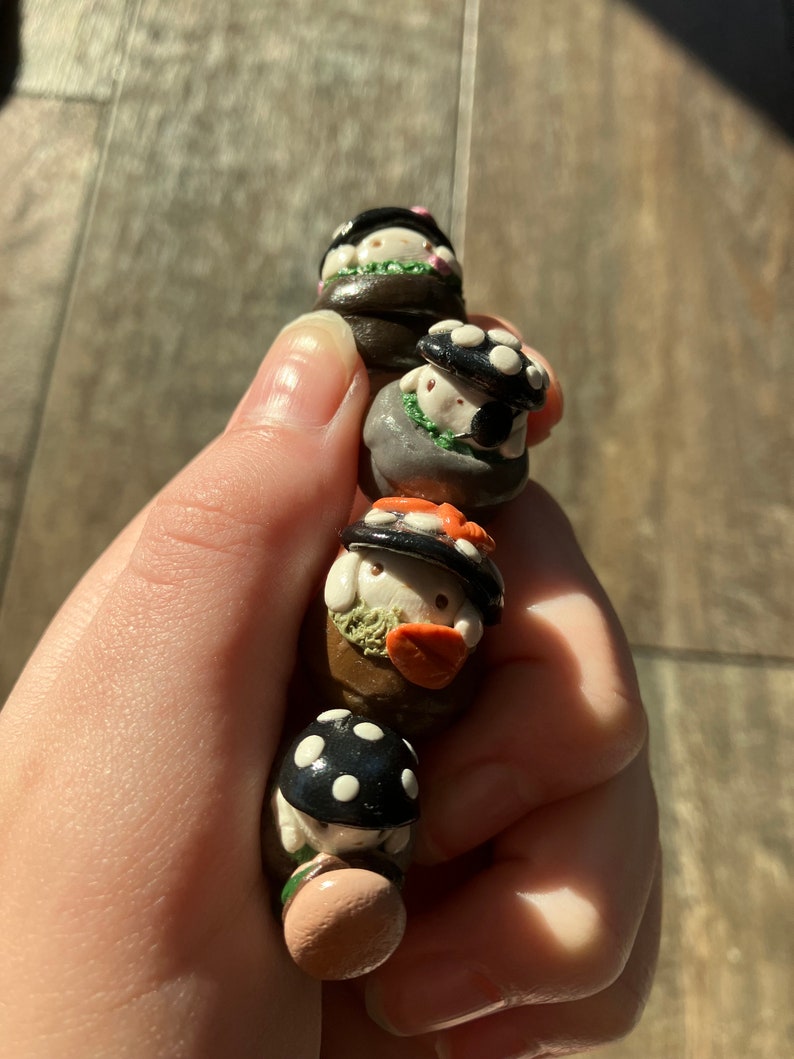 Cute handmade polymer clay mushroom desk friend| mushroom buddies| clay desk buddies| mushroom desktop decor| fungi desk friends| toadstool image 4